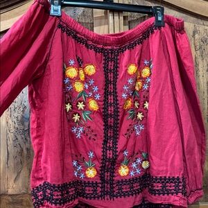 Embroidered Off-Shoulder Red Blouse by Chelsea and Violet